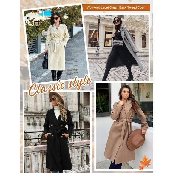 ⚡Women's Black Mid length Autumn and Winter Long Trench Coat With Belt Elegant - Picture 5 of 8